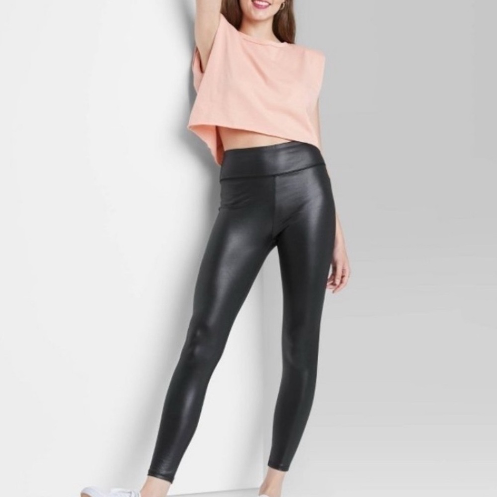 Black High-Waisted Leggings- faux leather Wild Fable